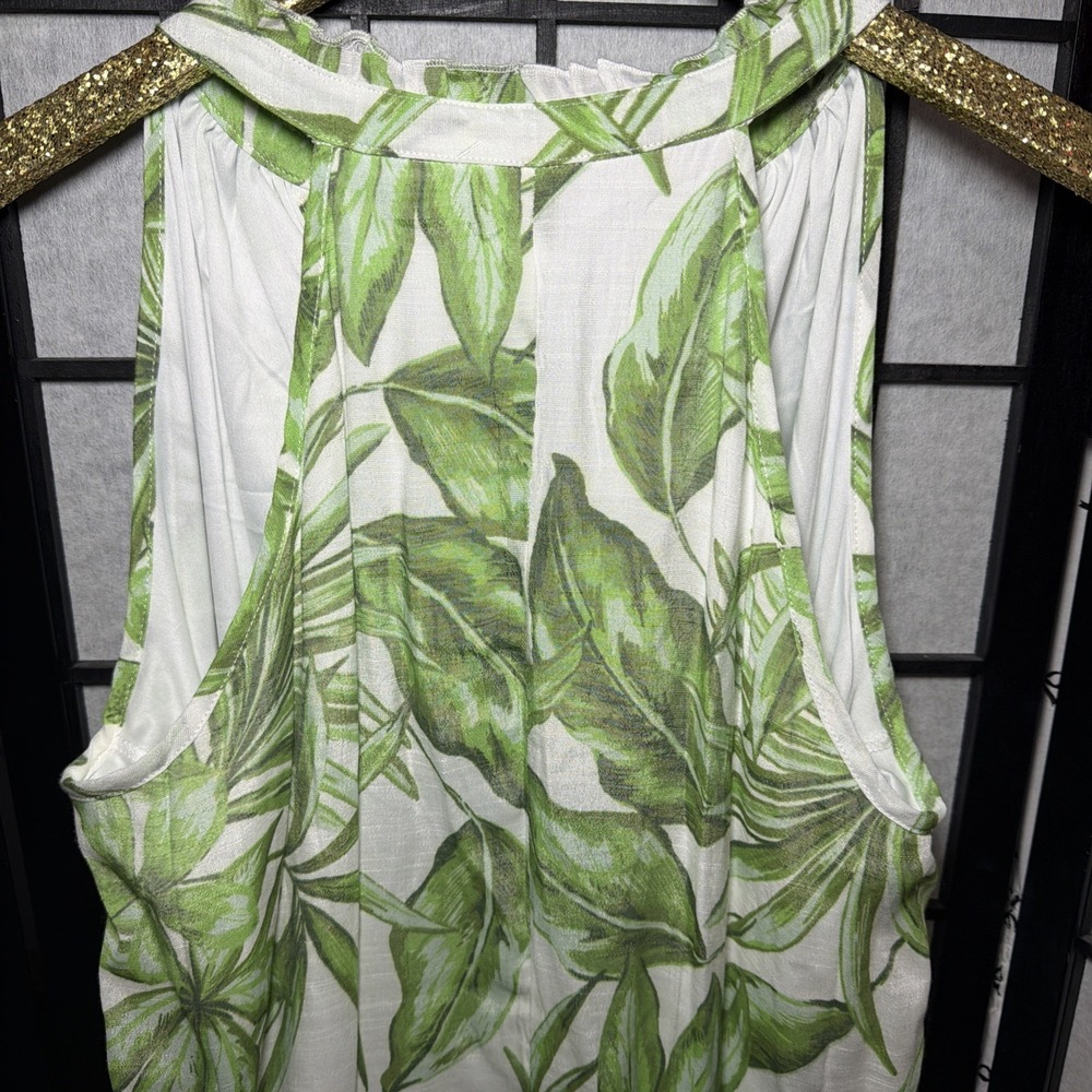 MLLE Gabrielle Women's Green Palm Tree Leaf Summer Maxi Vaca Dress Size M NWT - Picture 9 of 10